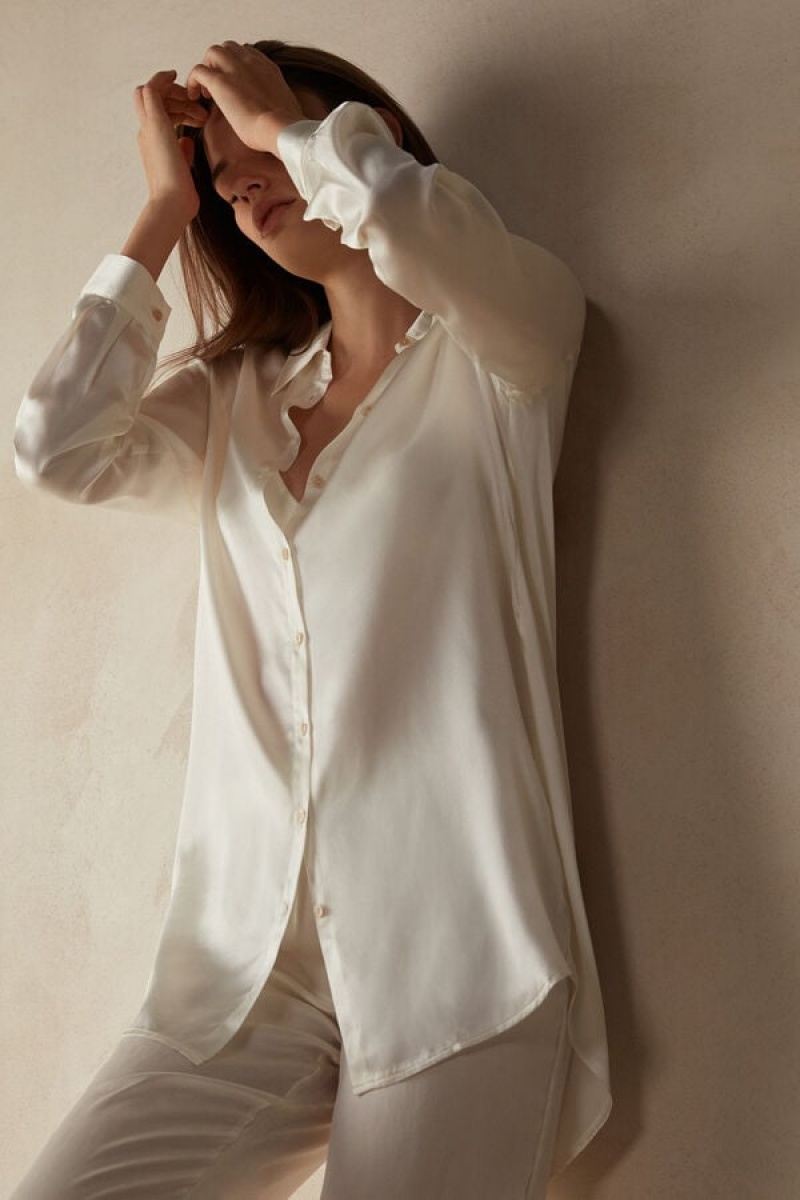 Intimissimi Silk Shirt Hvide | ZDKMJ99066